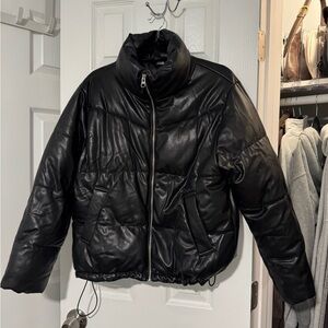 H&M Black Pleather Puffer Jacket